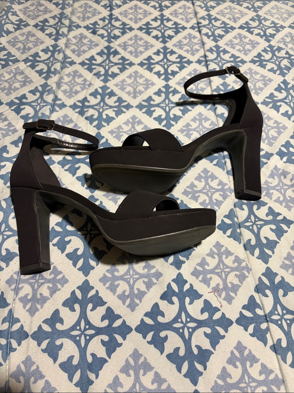 Black Ankle-Strap Platform Heels with Block Heel